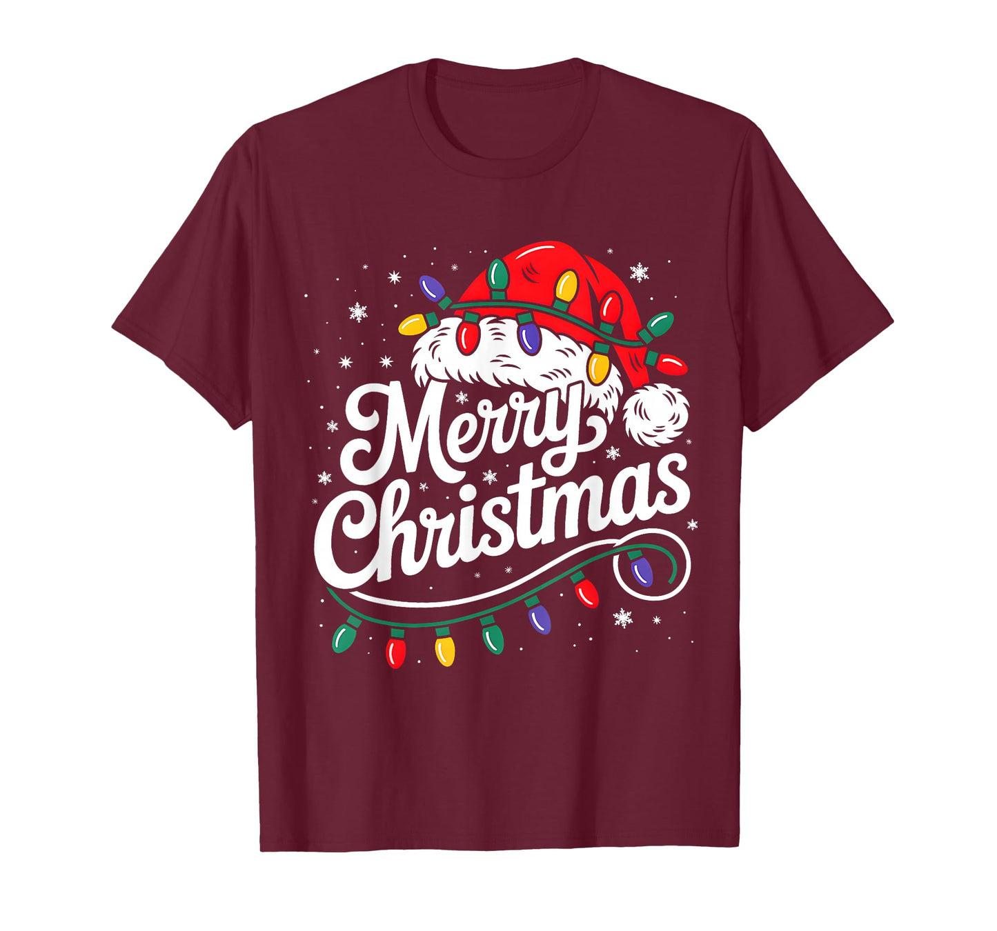 Merry Christmas Lights Red Santa Hat Xmas Family Men Women T-Shirt