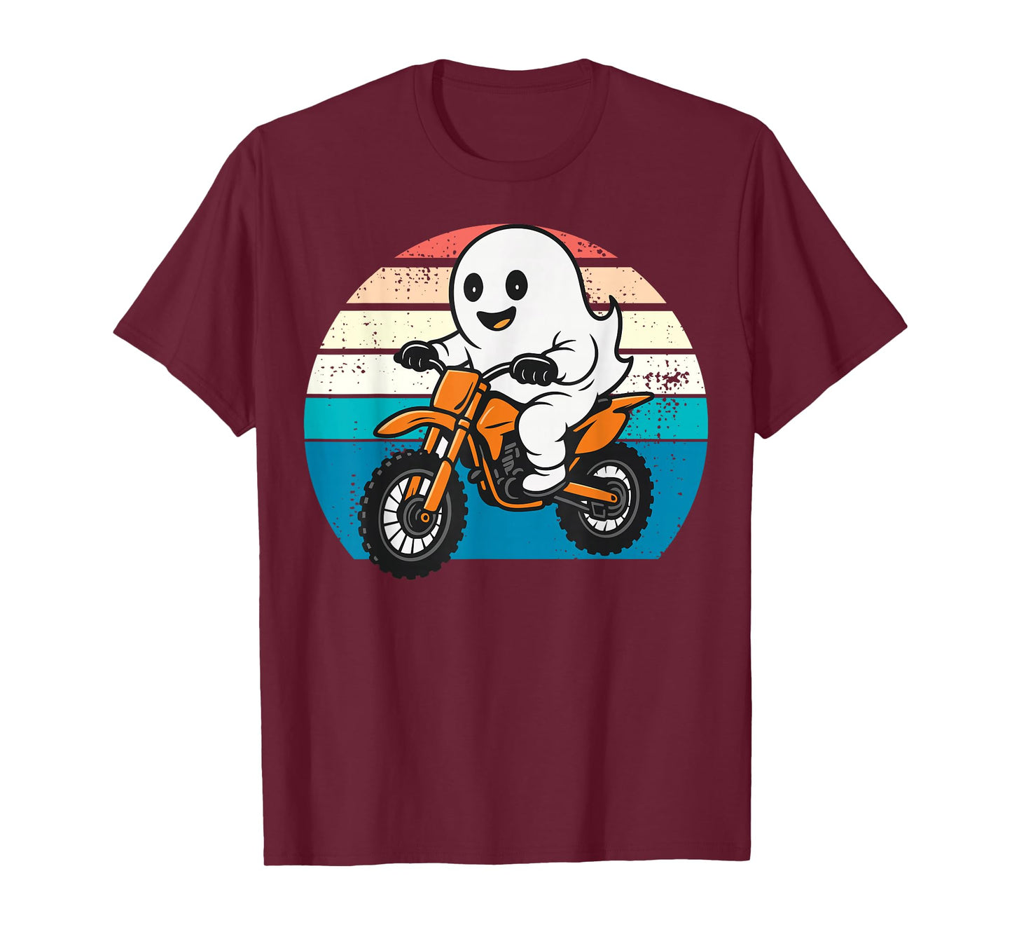 Cute Ghost Riding Motorcycle Funny Vintage Halloween Costume T-Shirt
