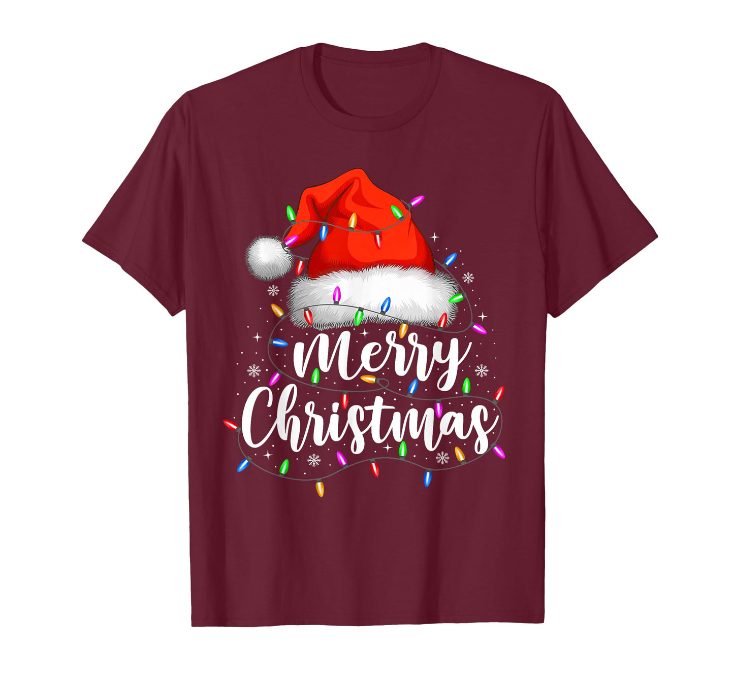 Merry Christmas Lights Red Santa Hat Family Xmas Pajamas T-Shirt