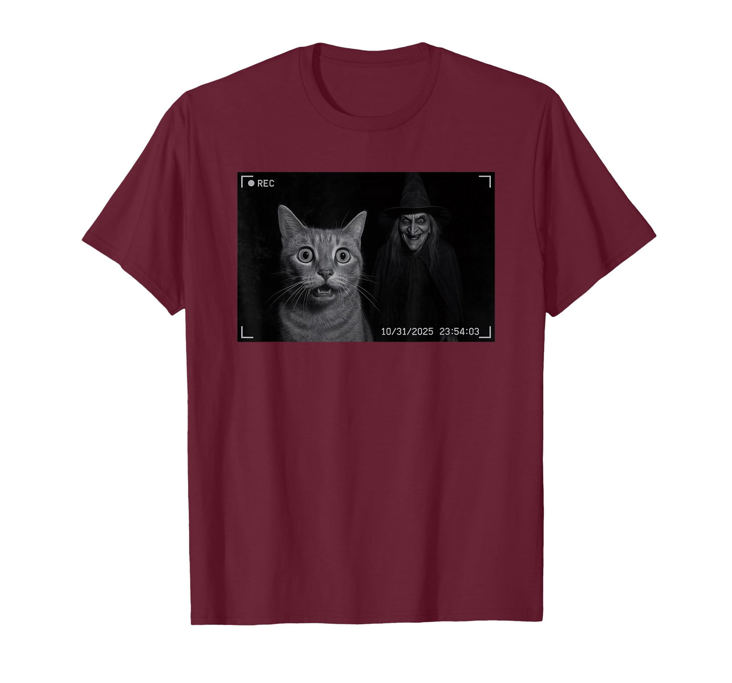 Funny Cat On Security Camera with Witch Halloween T-Shirt