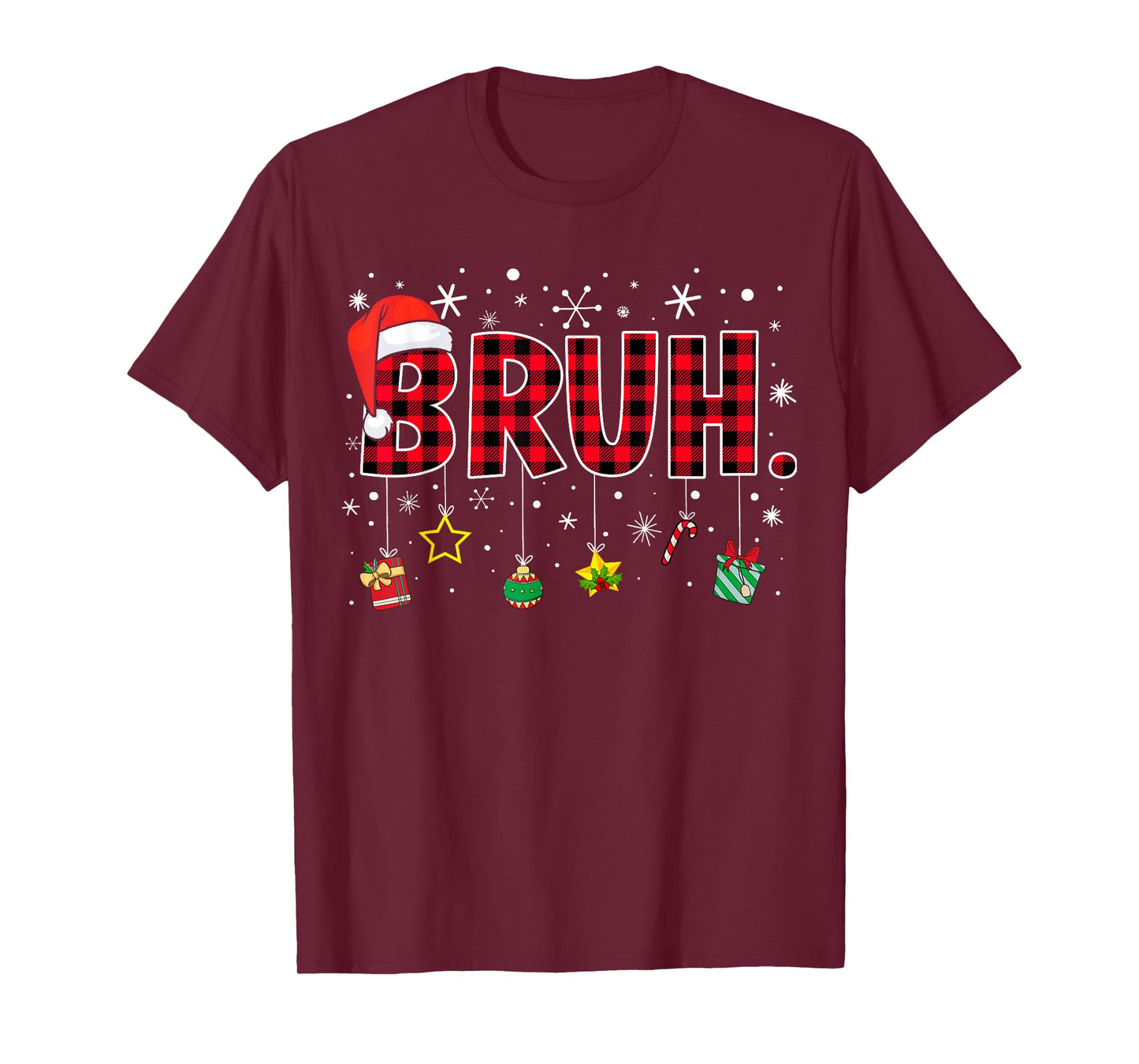Bruh Funny Christmas Red Plaid Teens Boys Kids Xmas Pajamas T-Shirt