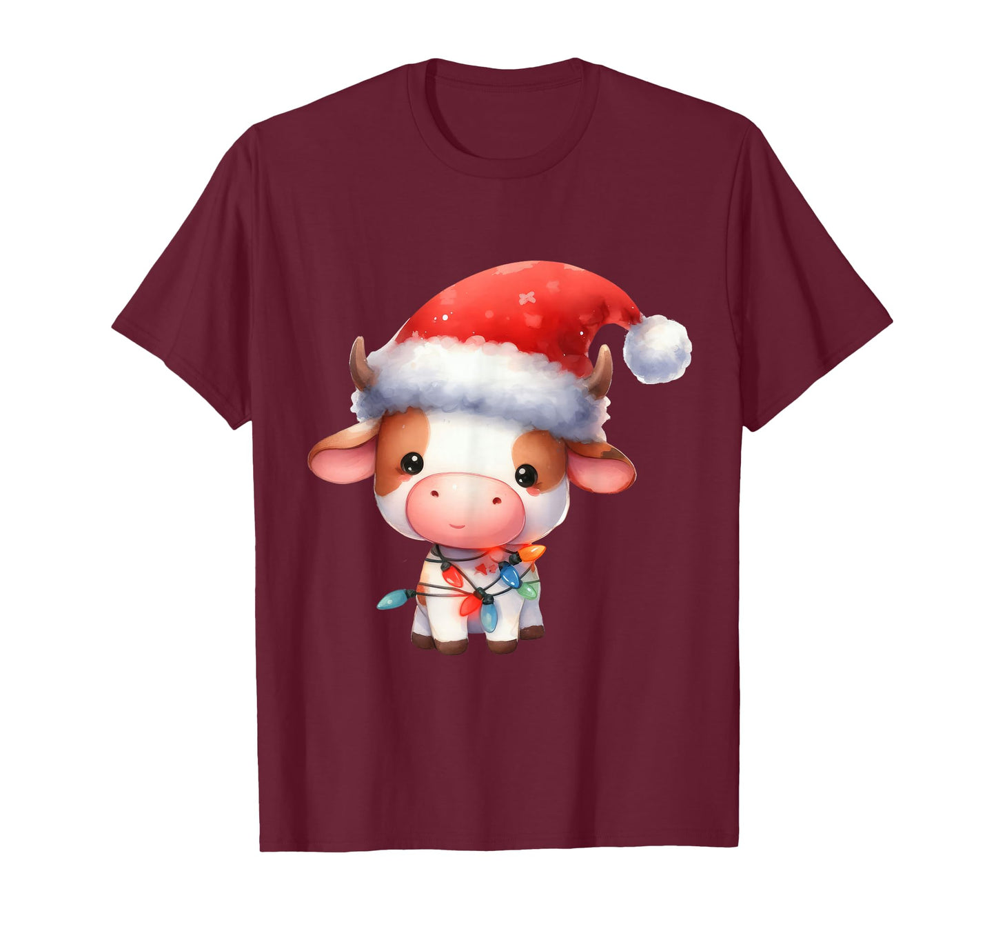 Cow Christmas Lights Funny Santa Hat Merry Xmas T-Shirt