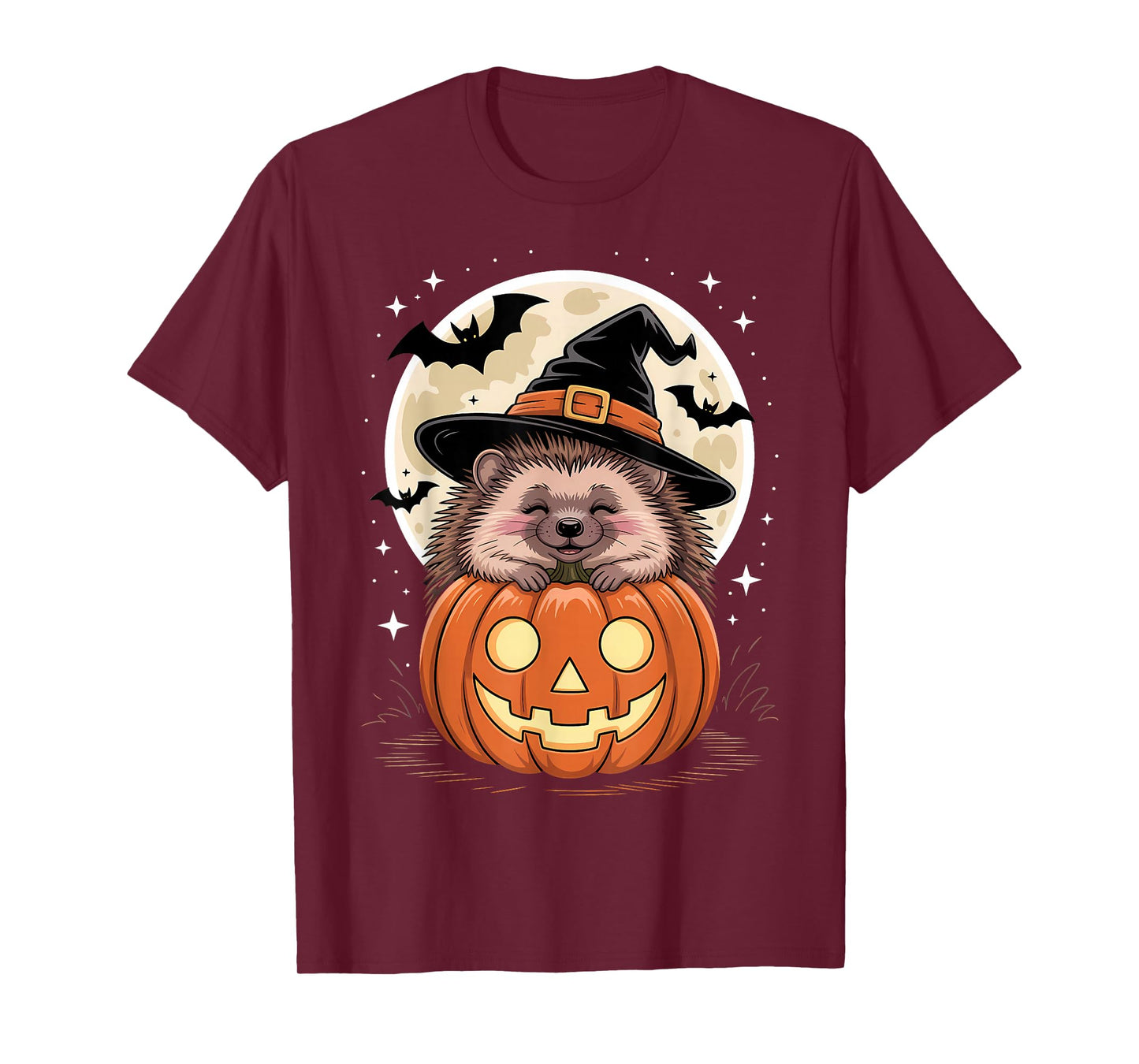 Halloween Hedgehog Witch Hat Pumpkin Spooky T-Shirt