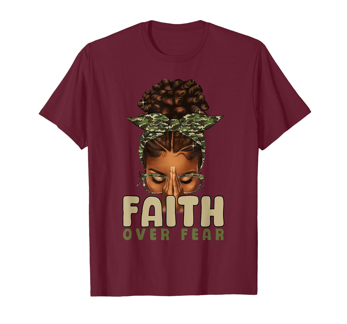 Faith Over Fear Christian Camo African American Afro Women T-Shirt