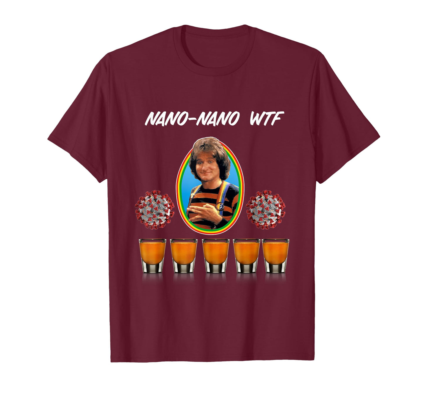 Funny Mork Drinking Shots 80s Mindy Sarcasm Novelty T-Shirt