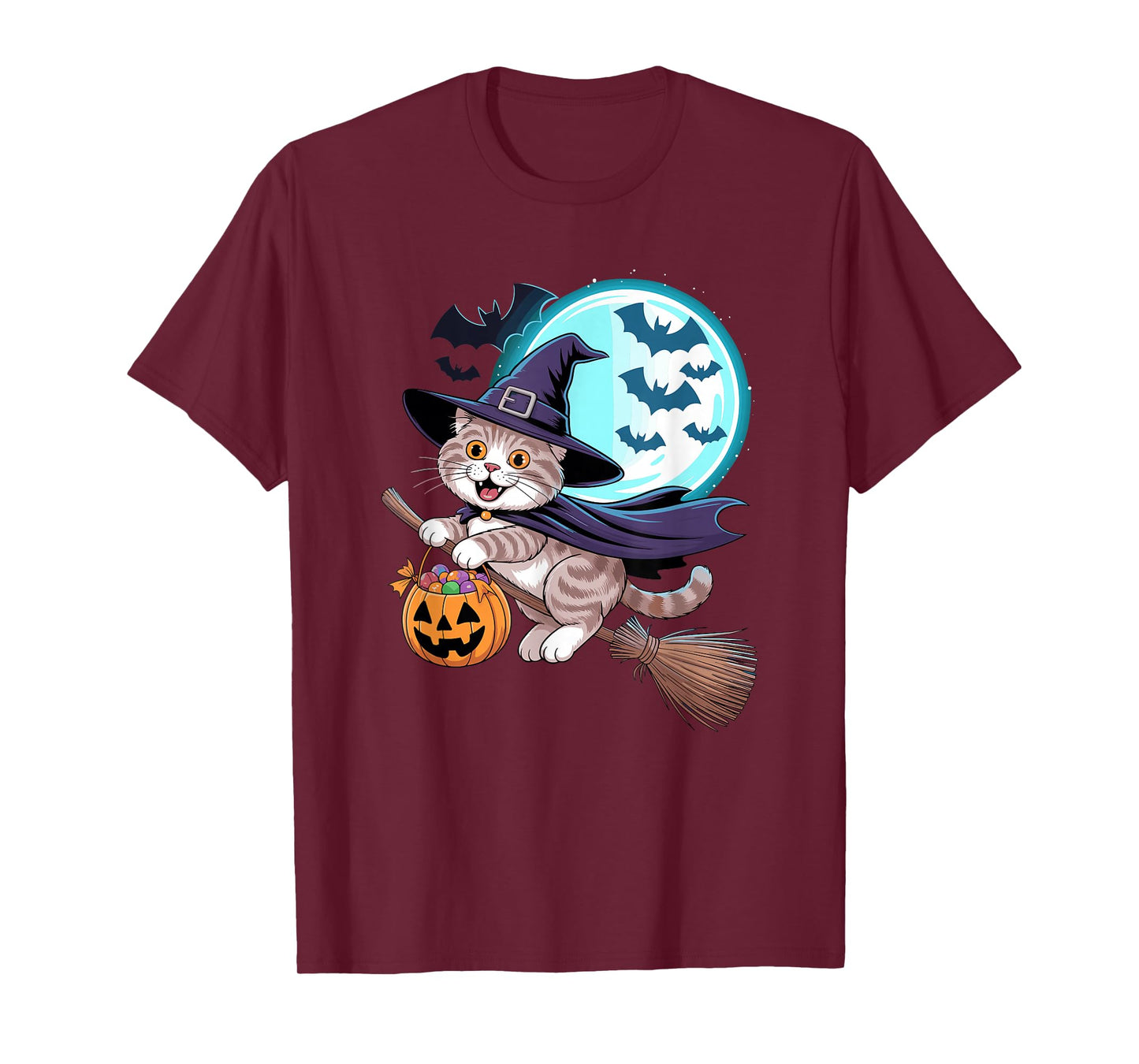 Halloween Witch Scottish Fold Moon Coupari T-Shirt