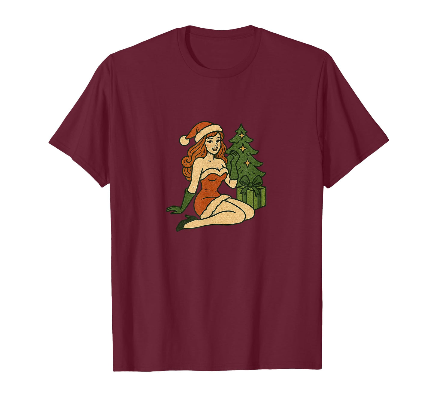 Vintage Merry Christmas Pinup Girl Holiday Retro Art T-Shirt