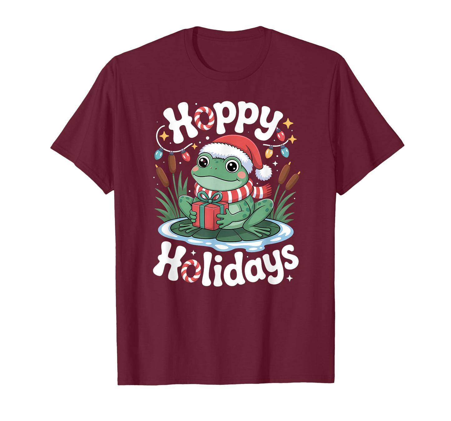 Hoppy Holidays Funny Frog Christmas Pun T-Shirt