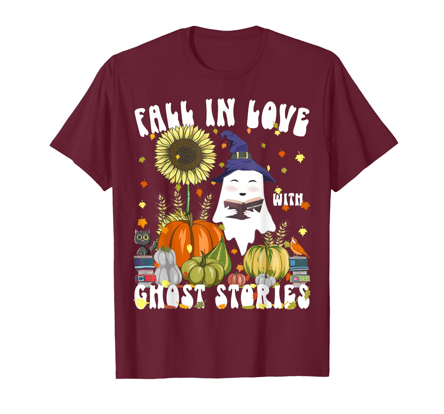 Fall in Love with Ghost Stories Funny Book Lovers Halloween T-Shirt