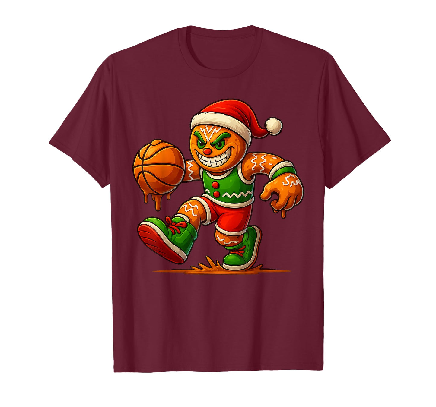 Gingerbread Man Playing Basketball Funny Christmas Tees Men T-Shirt