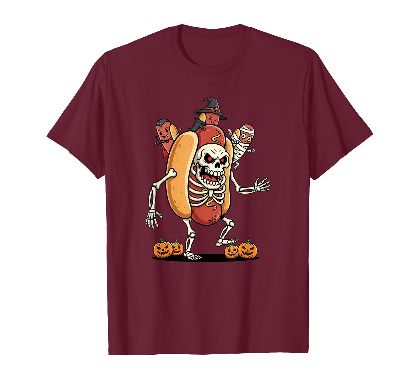 Funny Hotdog Skeleton Mummy Witch Halloween Kids Mens Womens T-Shirt