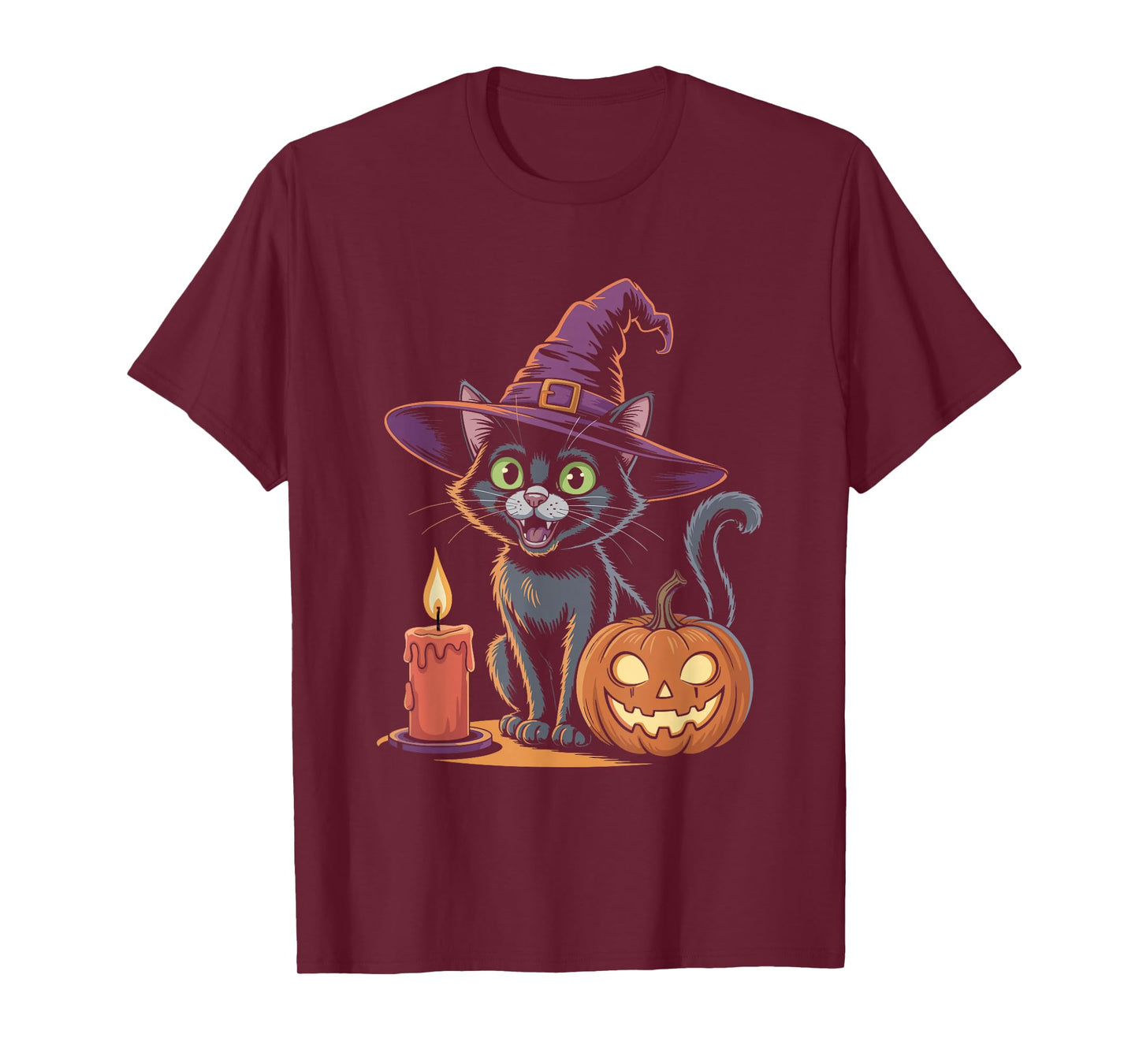 Cute Black Cat Witch Hat Halloween Design T-Shirt