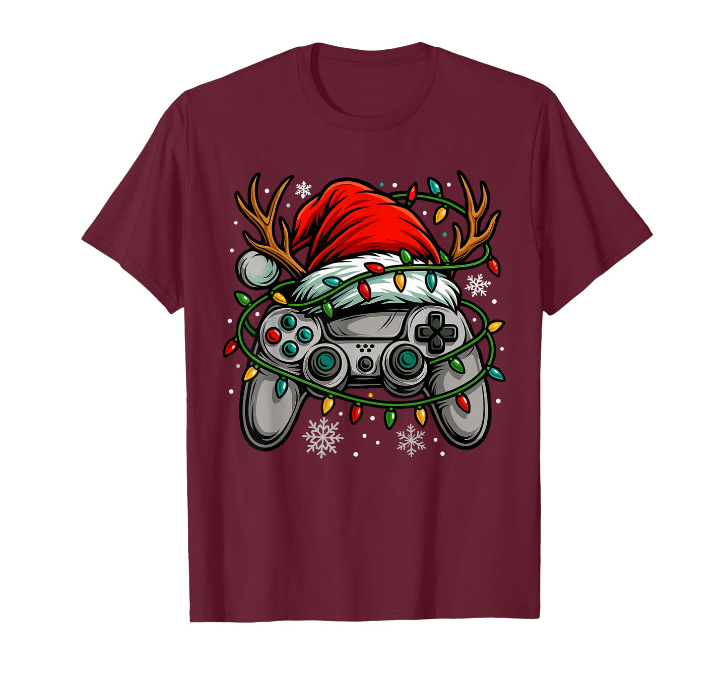 Nerdy Christmas Shirt for Boys, Gaming Controller Santa Hat T-Shirt
