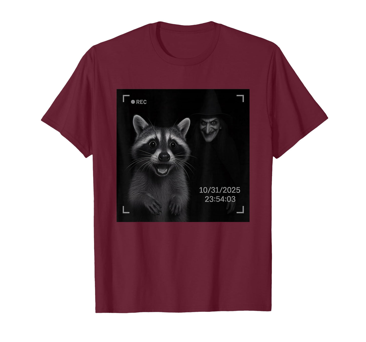 Funny Raccoon On Security Camera with Witch Halloween T-Shirt