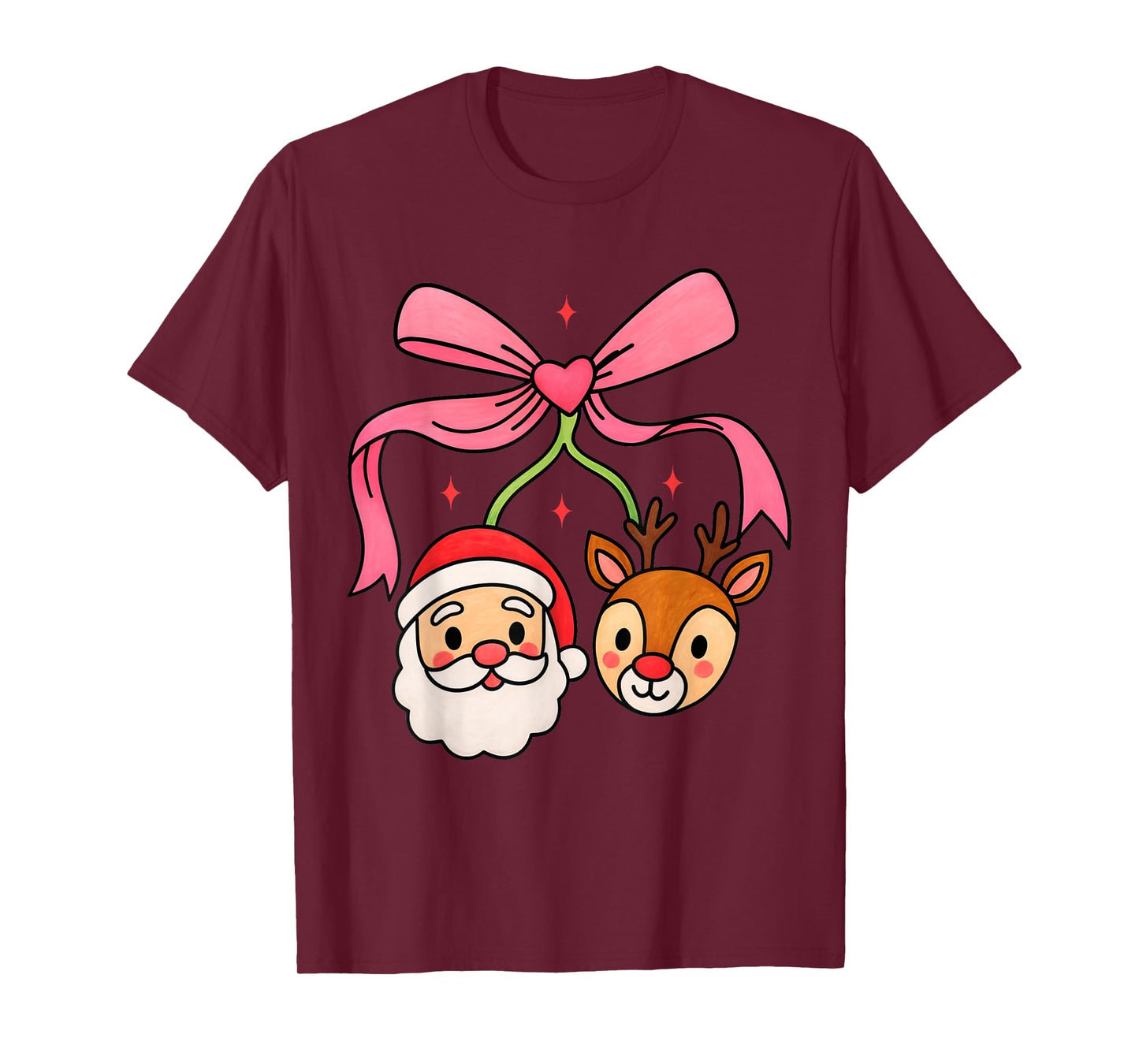 Cute Christmas Girls Women Bow Cherry Holiday Santa Reindeer T-Shirt