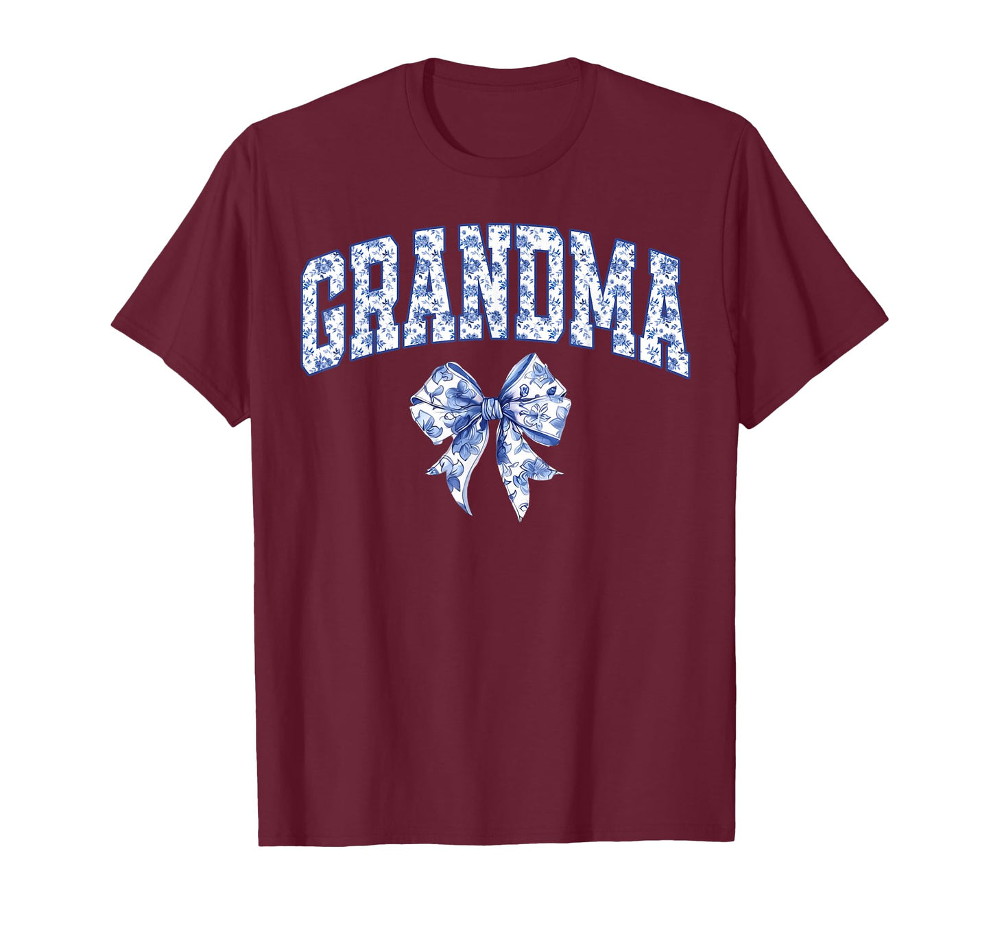 Grandma Coquette Toile Blue Bow Floral Family Matching T-Shirt