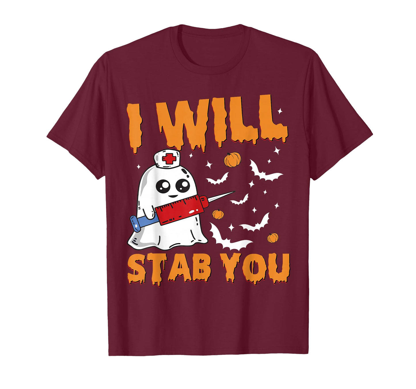 I Will Stab You Ghost Nurse Retro Funny Halloween for Nurses T-Shirt