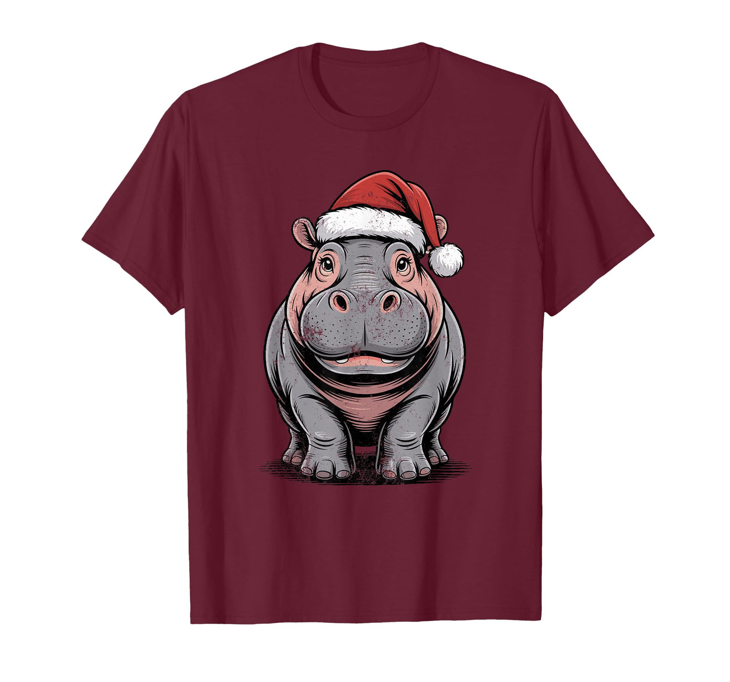 Hippopotamus Santa Hat Christmas Vintage Animal Lovers T-Shirt
