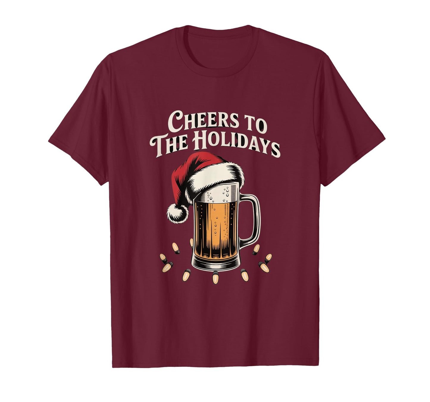 Cheers The Holidays Beer Mug with Santa Hat Christmas T-Shirt