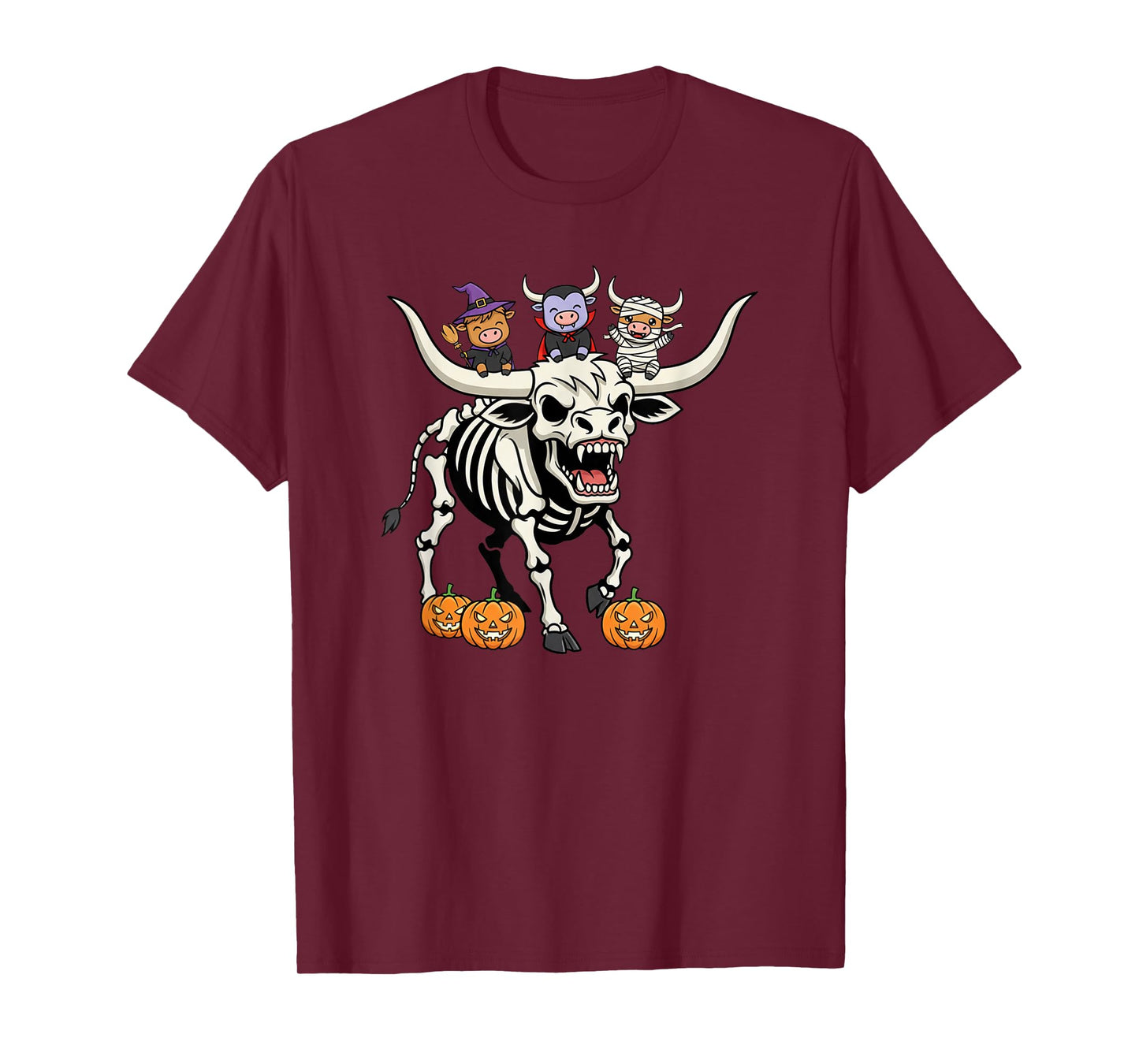 Highland Cow Skeleton Mummy Witch Halloween Kids Mens Womens T-Shirt