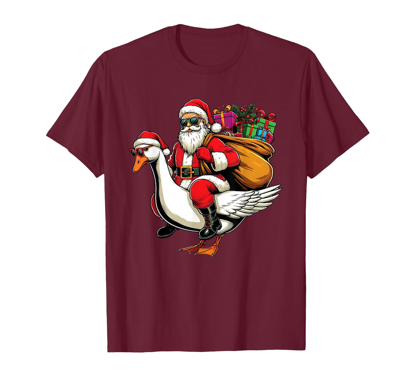 Santa Claus Riding a Goose Funny Christmas Santa Goose T-Shirt