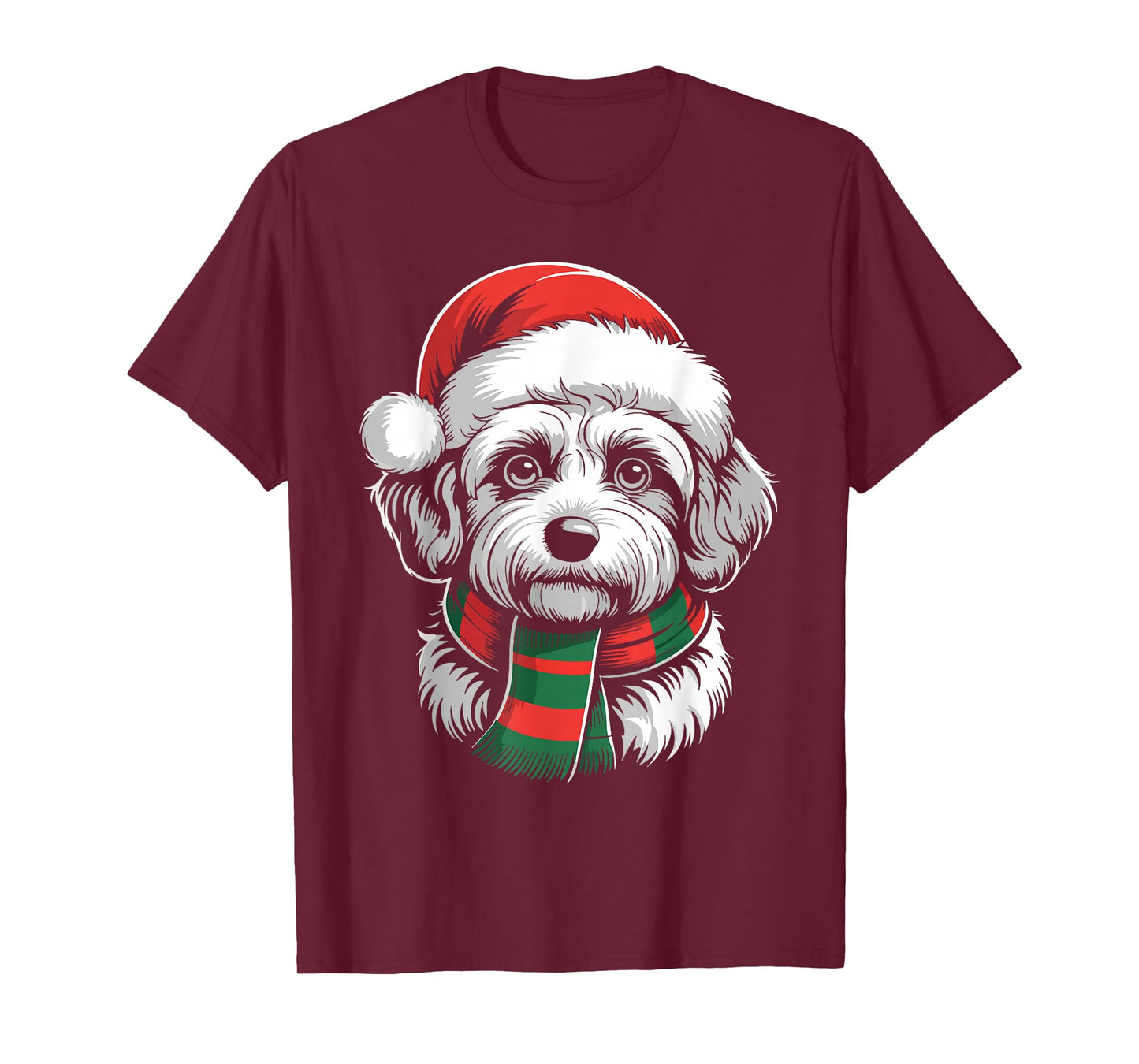 Bichon Frise Dog Xmas Santa Hat Scarf Christmas Costume T-Shirt