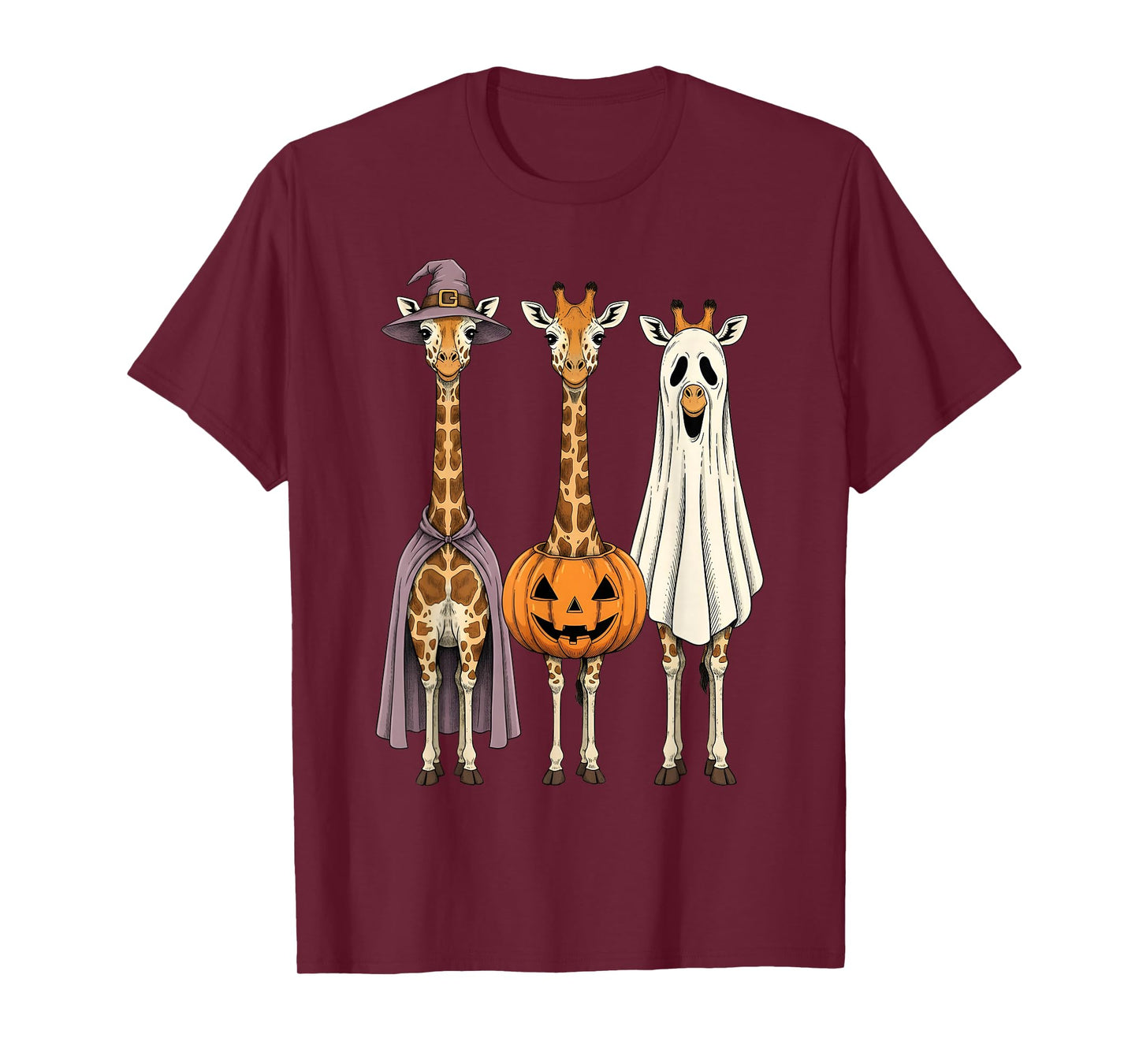Spooky Ghost Giraffe Pumpkin Halloween Safari Animal T-Shirt