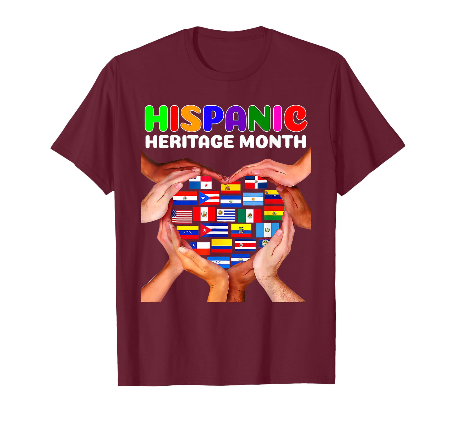 National Hispanic Heritage Month Countries Hands Heart Flags T-Shirt