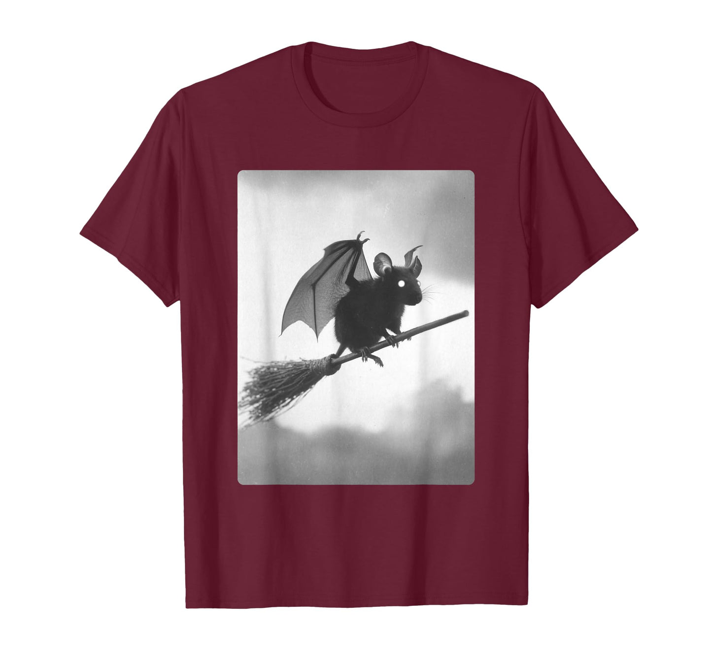 Gothic Rat Witch Broom Bat Wings Spooky Halloween Animal T-Shirt