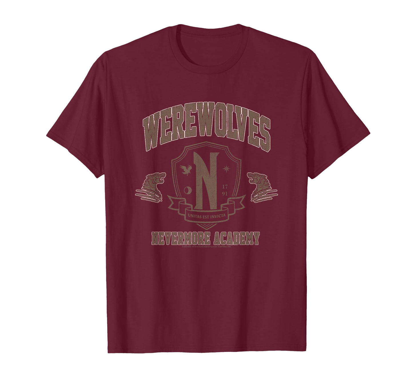 Wednesday Werewolves Nevermore Academy Distressed Chest Logo T-Shirt