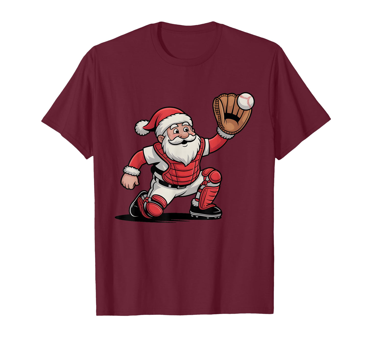 Santa Baseball Catcher Christmas Graphic Boys Kids Teens T-Shirt