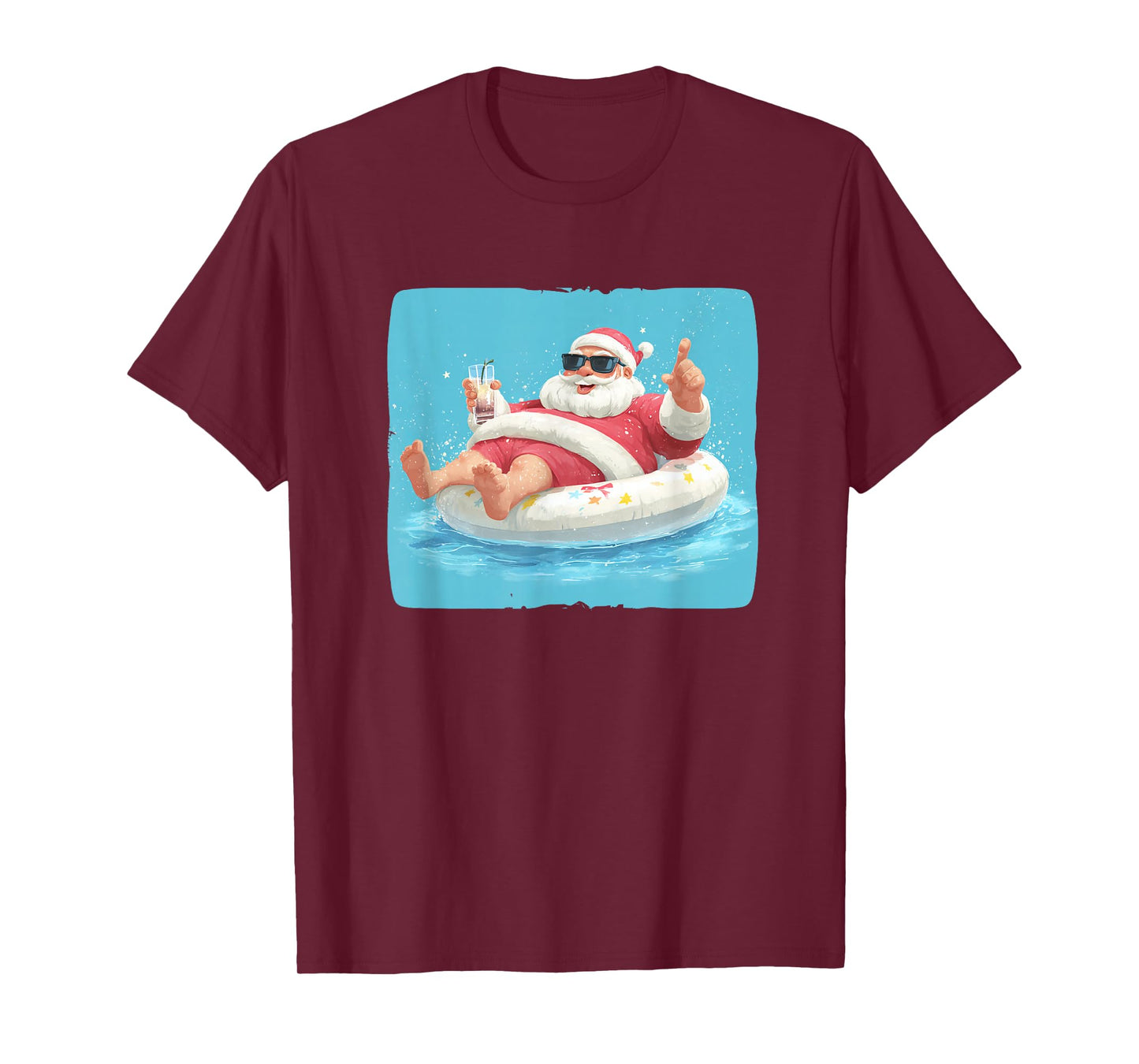 Festive Holiday with This Lazy Cocktail Santa in Pool Ring T-Shirt