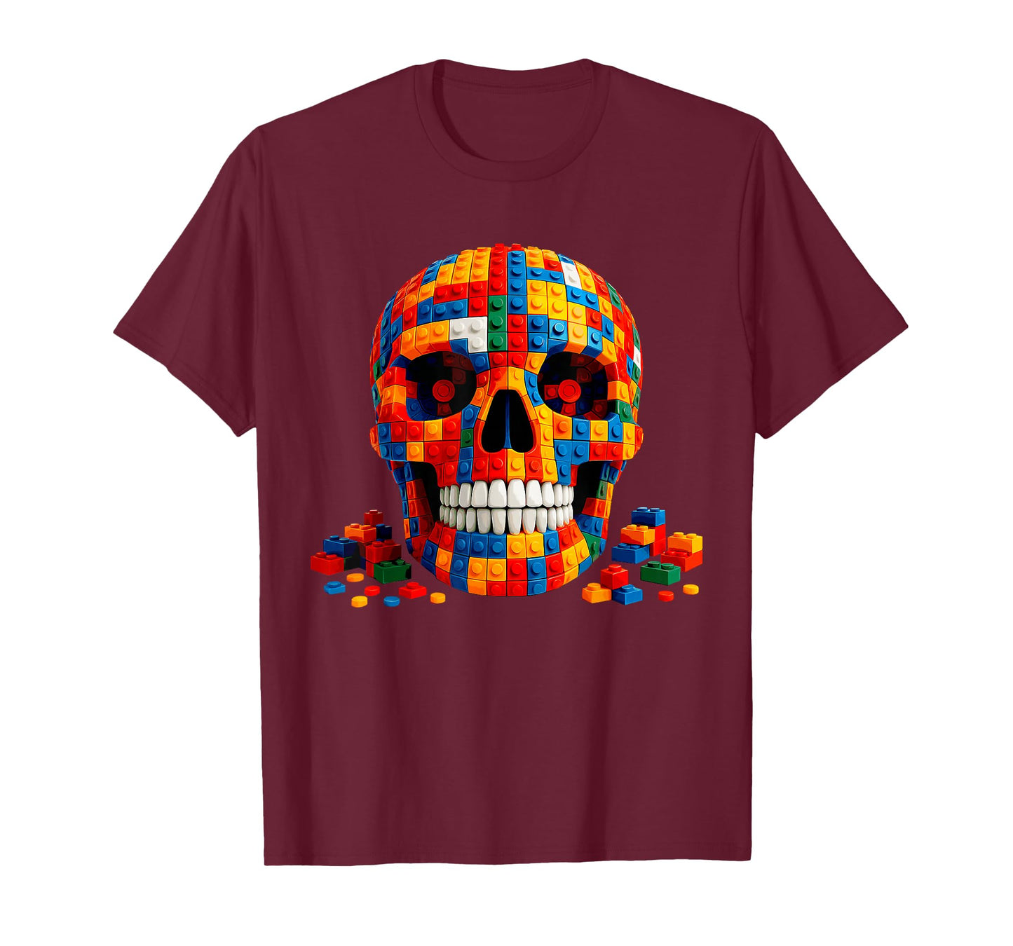 Funny Skull Blocks Building Happy Halloween Costume Day Boys T-Shirt