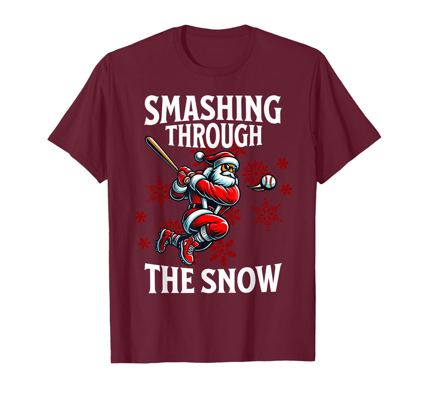 Baseball Christmas Smashing Through The Snow Santa Sports T-Shirt