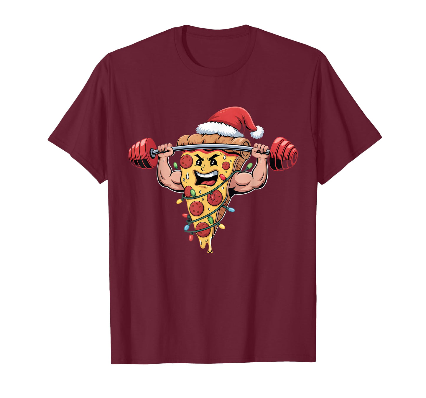 Funny Pizza Lifting Bodybuilding Christmas Men Boys T-Shirt