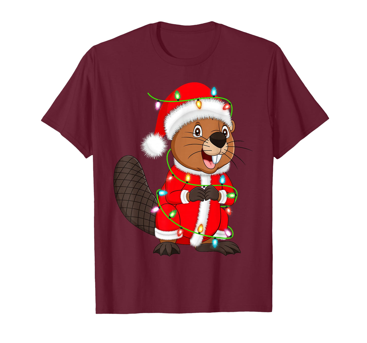 Beaver Christmas Lights Santa Costume Cute Animal Xmas T-Shirt