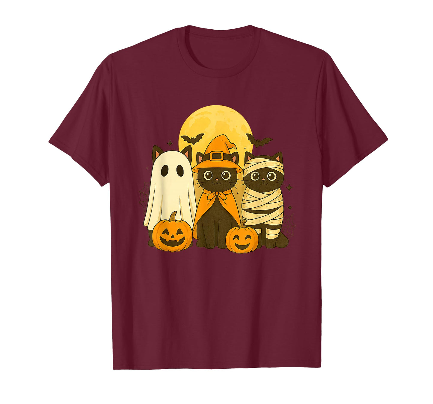 Retro Black Cat Witch Scary Halloween Pumpkin Women Men Kids T-Shirt