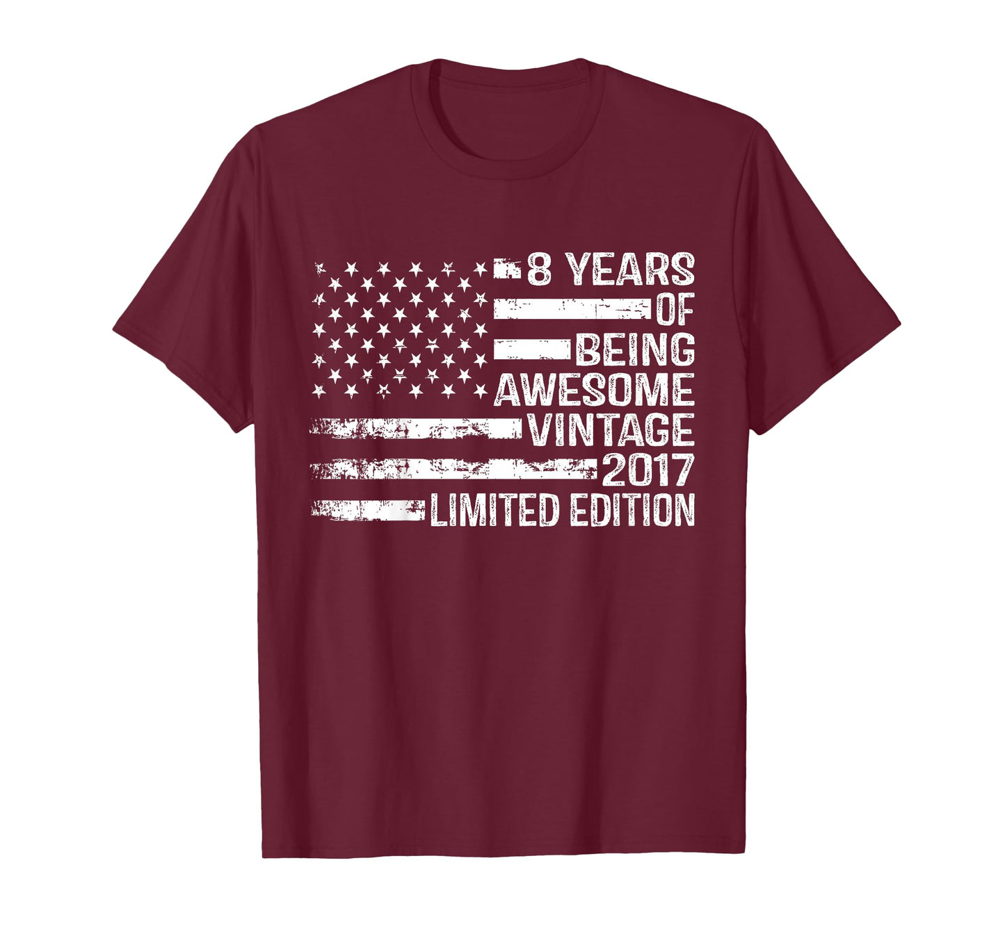 Kids 8 Years Old Birthday Vintage American Flag 8th Birthday T-Shirt