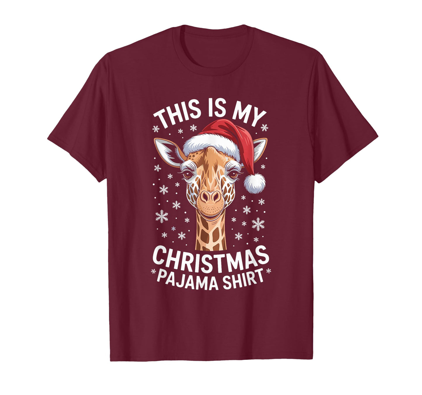 Giraffe Christmas Santa Hat Pajama Funny Giraffe Xmas T-Shirt