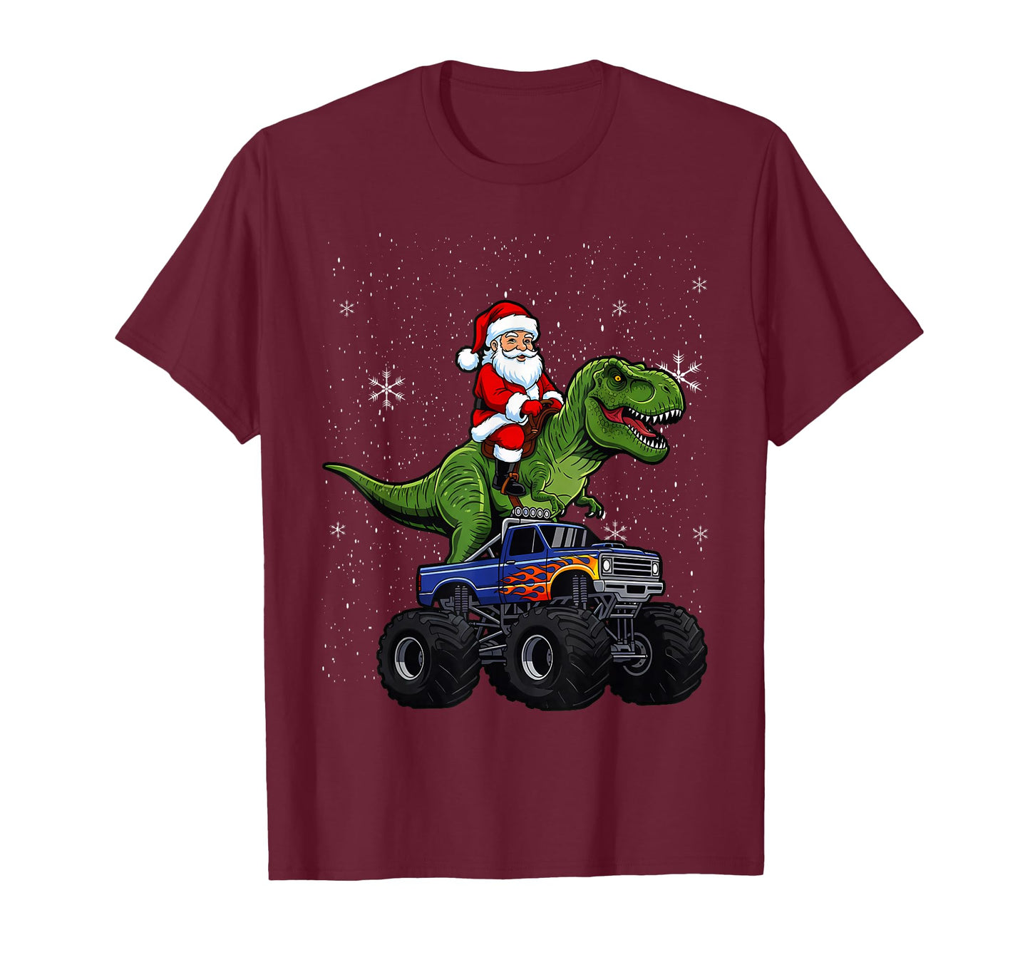 Kids Christmas Monster Truck Dino Santa Xmas Toddler Boys T-Shirt