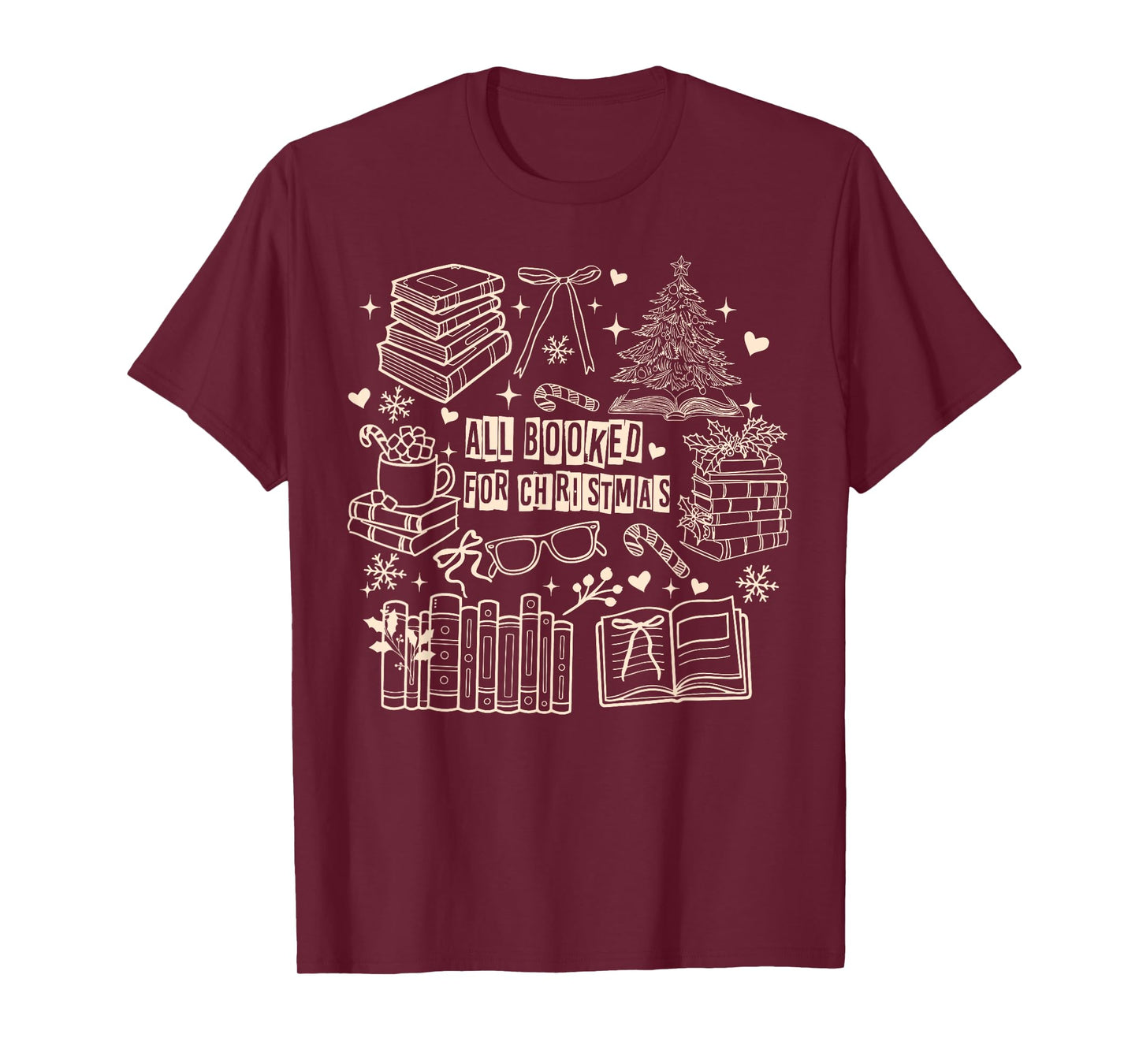 All Booked for Christmas Coquette Librarian Teacher Bookish T-Shirt