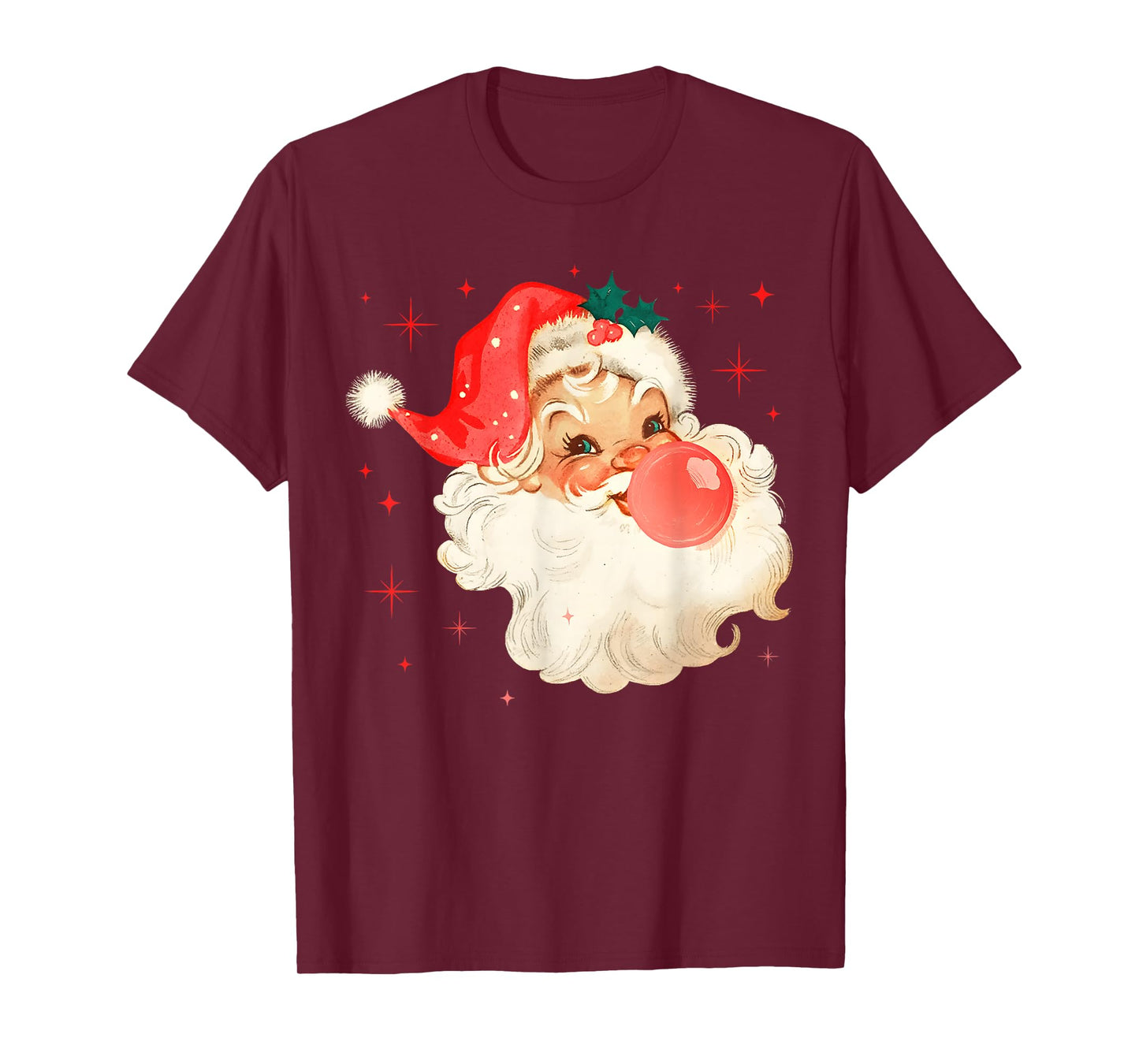 Red Christmas Santa Claus Face Xmas Vintage Girl Women Kids T-Shirt