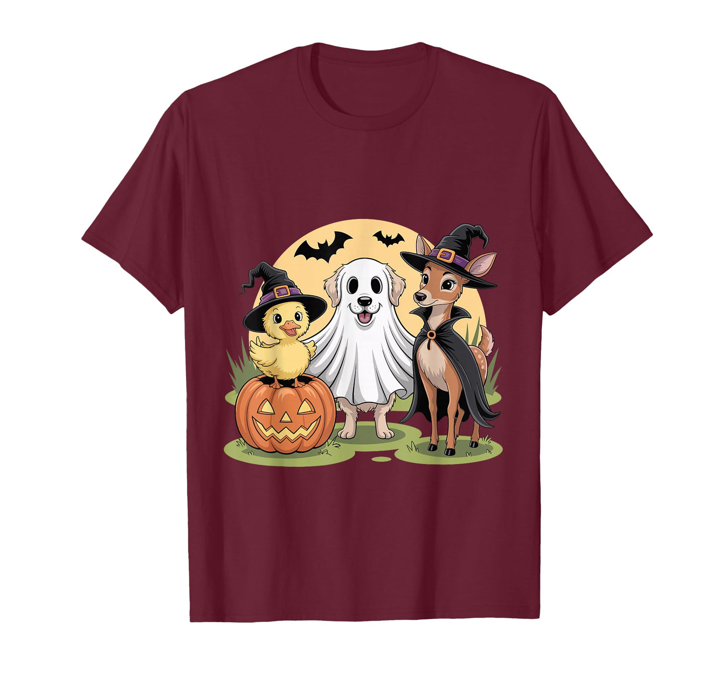 Funny Dog Ghost Duck Witch Deer Halloween Pumpkin Design T-Shirt