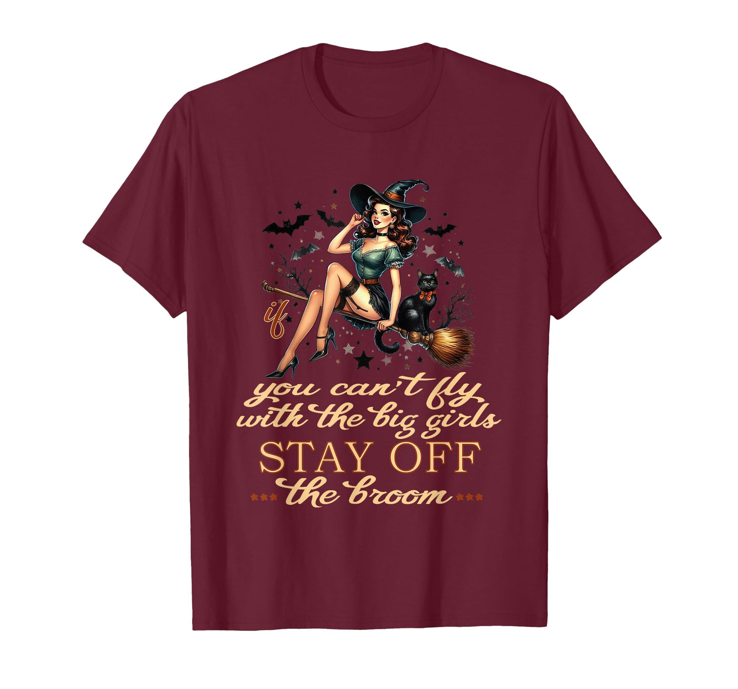 Halloween Witch Funny Fly with The Big Girls Pin Up Satire T-Shirt