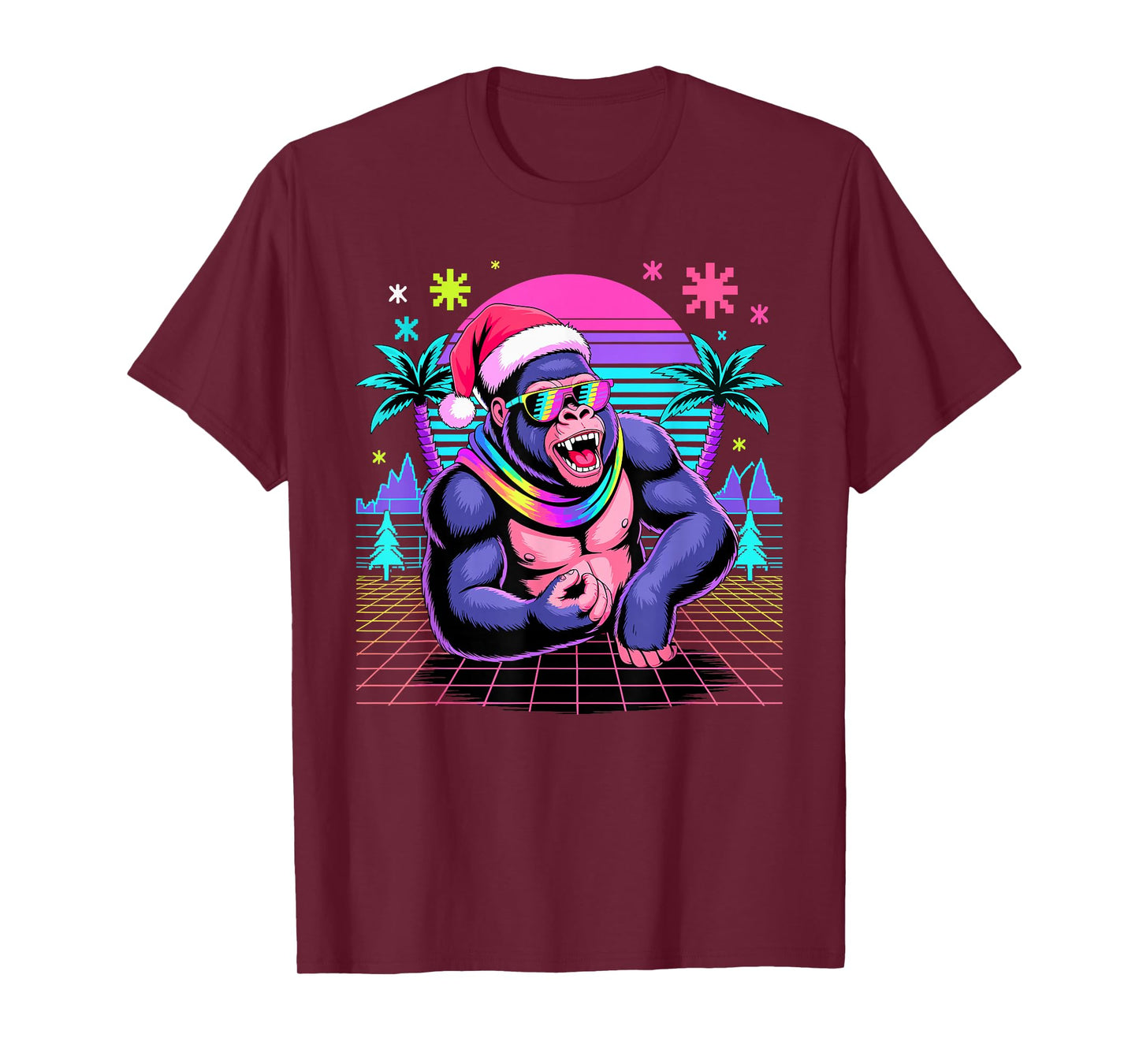 Christmas Synthwave Gorilla Sunglasses Gorillas T-Shirt