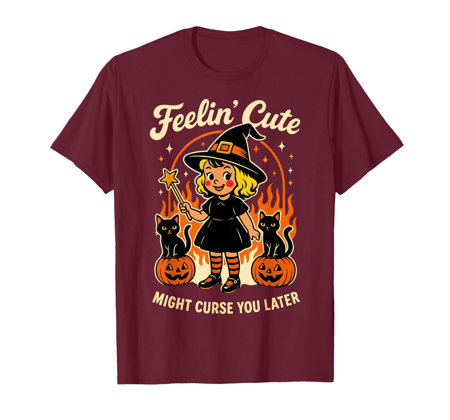 Feeling’s Cute Might Curse You Later Halloween Black Cat T-Shirt