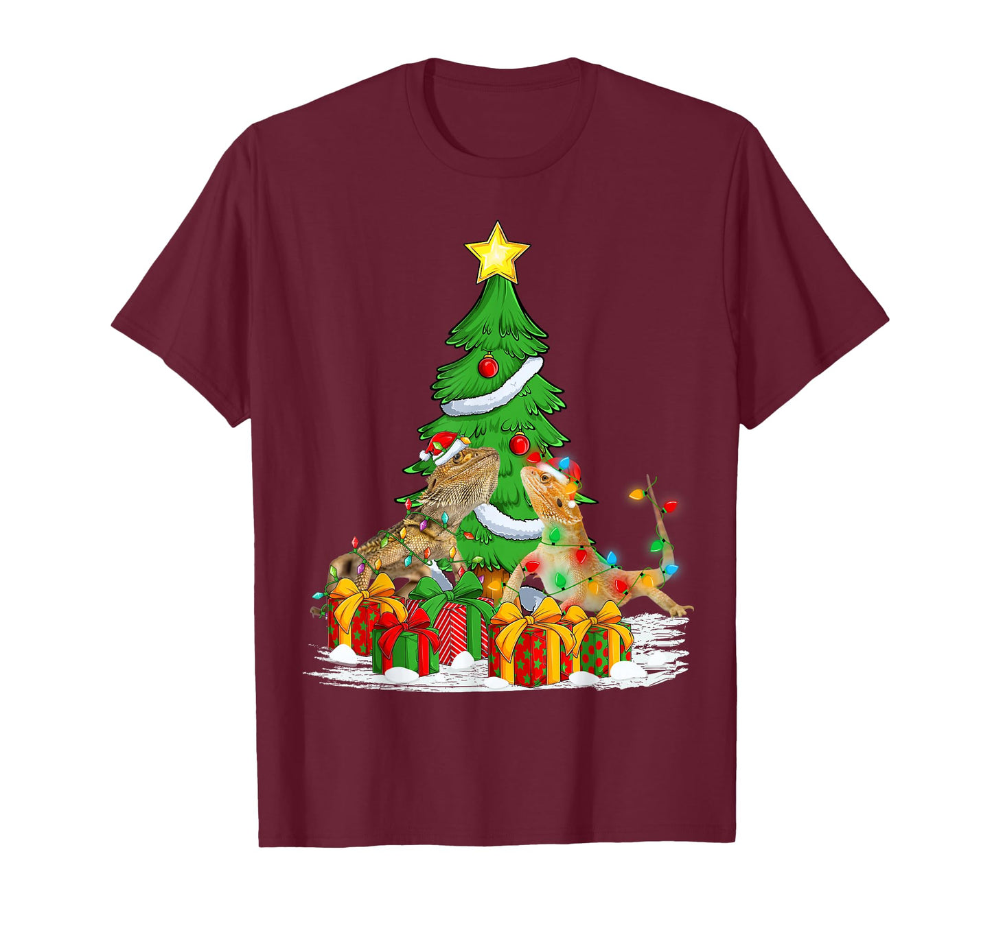 Bearded Dragon Christmas Tree Lights Funny Santa Xmas Pajama T-Shirt