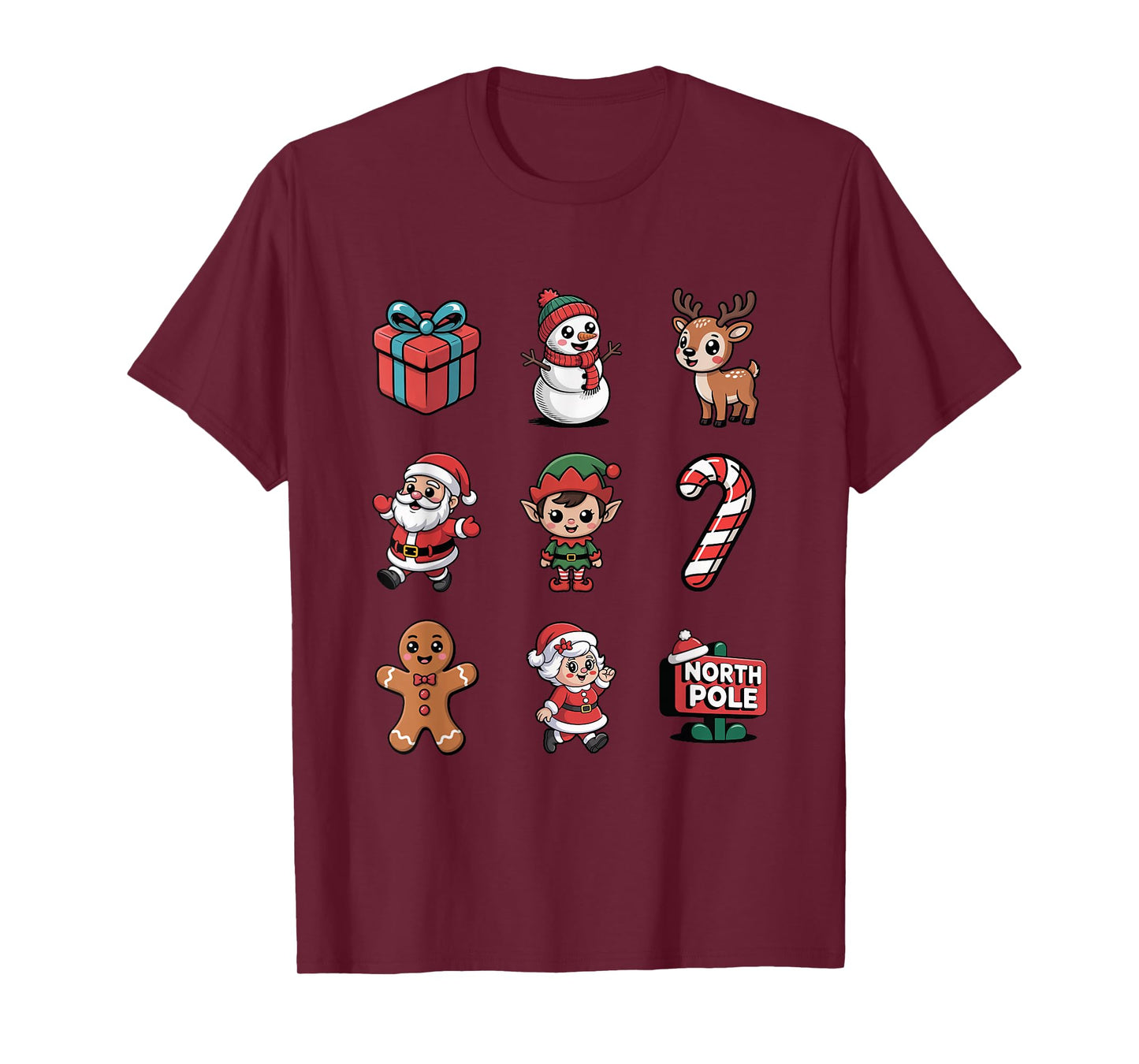 Cute North Pole Christmas Icons Santa Elf Reindeer T-Shirt