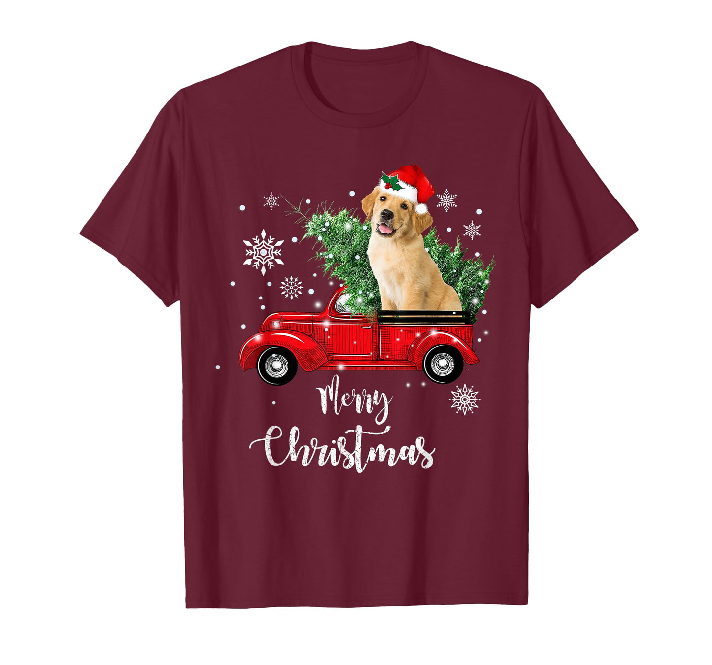 Red Truck Merry Christmas Tree Golden Retriever Christmas T-Shirt