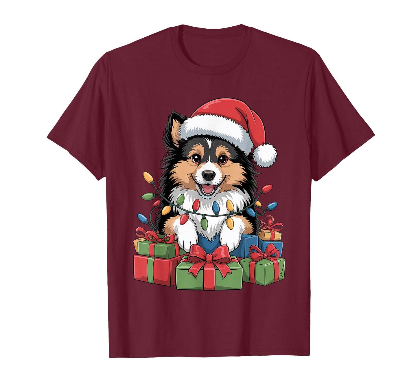 Cute Sheltie Santa Hat Christmas Xmas Dog Lovers Holiday T-Shirt